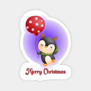 Merry Christmas Cute Penguin and Red Balloon Magnet