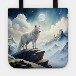 White Wolf Hunting Ground, Winter Mountain Wild Icy Moon, Forest, Galaxy Beautiful gifts Novelty Animal Pattern Fashion T-Shirt Tote