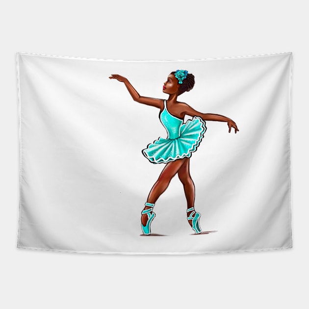 African American Black ballerina girls with corn rows ballet dancing 6 ! black girl with Afro hair and dark brown skin wearing a green tutu. Love Ballet Tapestry by Artonmytee