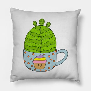 Cute Cactus Design #150: Small Barrel Cactus In Cute Cupcake Mug Pillow