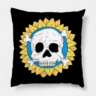 ukrainian sun flower with a skull. Pillow