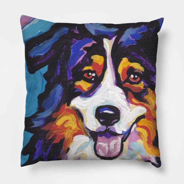 Australian shepherd Aussie Bright colorful Pop Art Pillow by bentnotbroken11