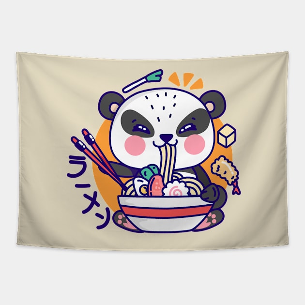 Cute Panda Eat Ramen - Kawaii Tapestry by Ravensdesign