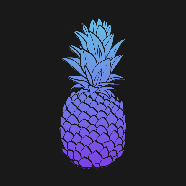 Cute Pineapple Sweet Fruit Midnight Blue Shade Black Color by mangobanana