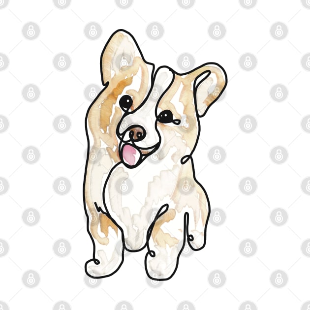 Happy Lil’ Wiggle - Cute Corgi in a Digital Watercolor Painting - Hand-drawn art perfect for stickers and mugs, legging, notebooks, t-shirts, greeting cards, socks, hoodies, pillows and more by cherdoodles