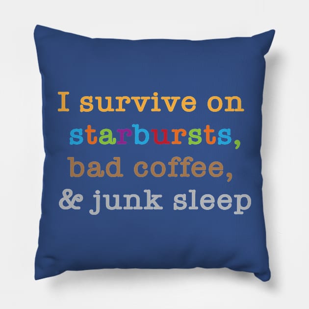 I survive on starbursts, bad coffee, and junk sleep Pillow by penandinkdesign@hotmail.com