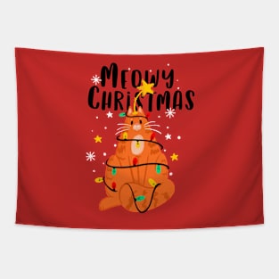 Meowy Christmas Funny Ginger Cat Tapestry