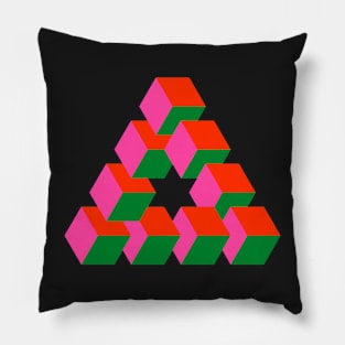 Cubes Optical Illusion in Pink, Red and Green Pillow