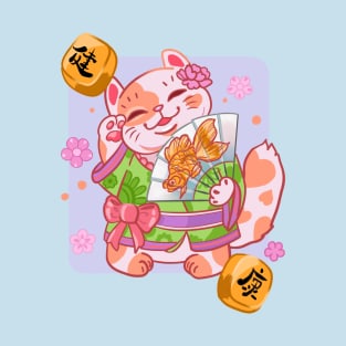 Nice cat. Japanese cat in flowers. money cat T-Shirt