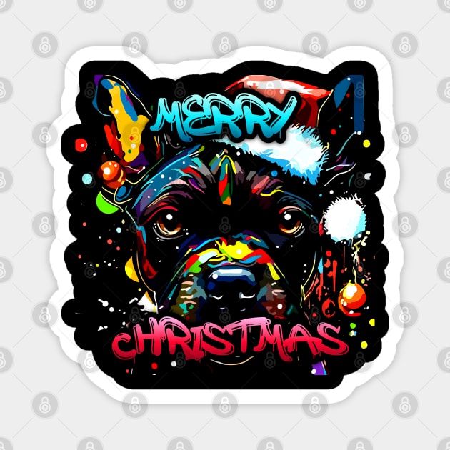 Merry Christmas Pitbull - Christmas Graphic Graffiti Art - Holiday Gift Magnet by MaystarUniverse