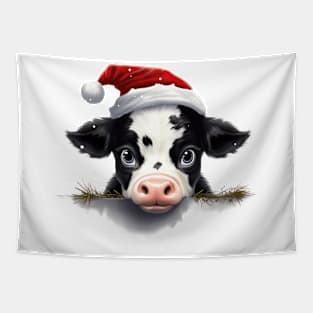 Christmas Peeking Baby Cow Tapestry