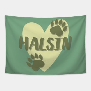 Halsin heart and bear paws green Tapestry