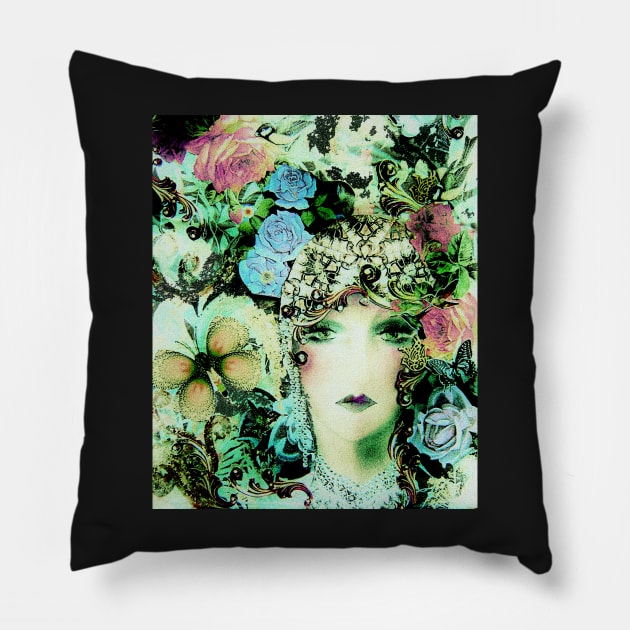 ART DECO FLAPPER COLLAGE BUTTERFLIES, BIRDS  AND ROSES Pillow by jacquline8689