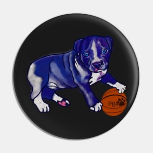 Painting of Blue line pit bull dog basket ball player- cute pitbull in the with it’s pitbull basketball association ball Pin