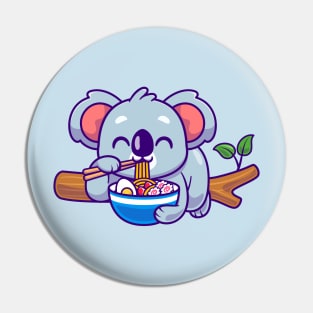 Cute Koala Eating Ramen On Branch Cartoon Pin