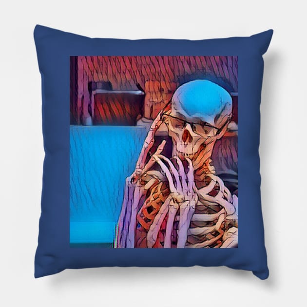 Gossiping skeleton Pillow by OdllyWeird