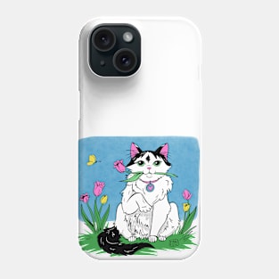 Kitty with Tulips (Don't give tulips to cats, it's poisonous) Phone Case