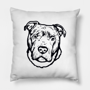 Cute Pitbull Pillow - Cute American Pitbull Dog Face by DOG LOVIN