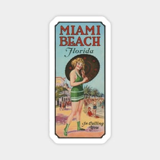 Miami Beach Florida is Calling You - 1924 Bathing Beauty Poster Magnet