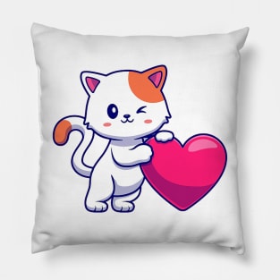 Adorable kitty holding a heart Pillow