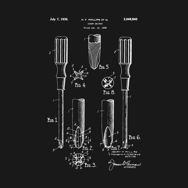 Screw Driver patent 1936 carpenter gift by Anodyle