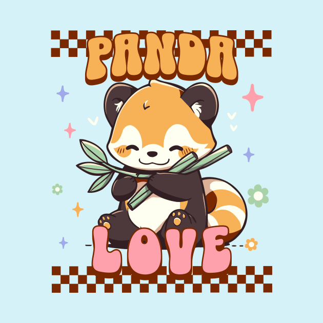 Cute Red Panda With Bamboo- Kawaii Panda Retro Style by TeeTopiaNovelty