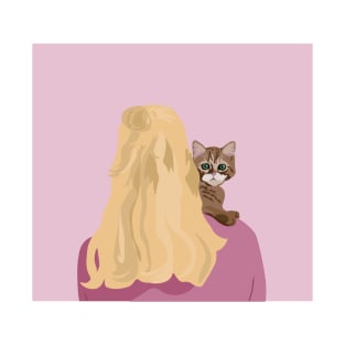 Blonde woman in pink with a tabby cat T-Shirt