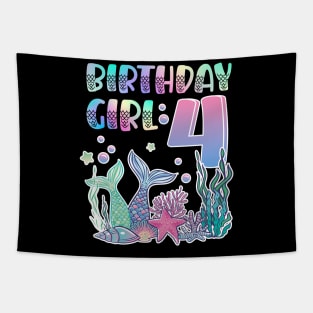 Mermaid Under The Sea Fourth Birthday 4th B-day Girls Gift For Girls Kids Tapestry