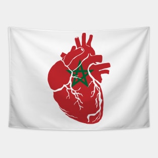 Anatomical heart design, Moroccan flag Tapestry