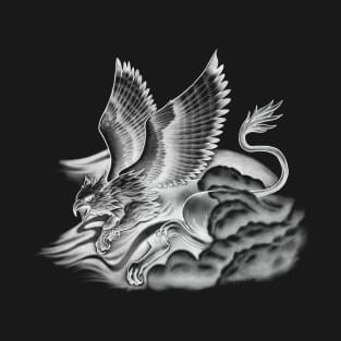 Fierce Mythical Griffin Flying in the Mist T-Shirt