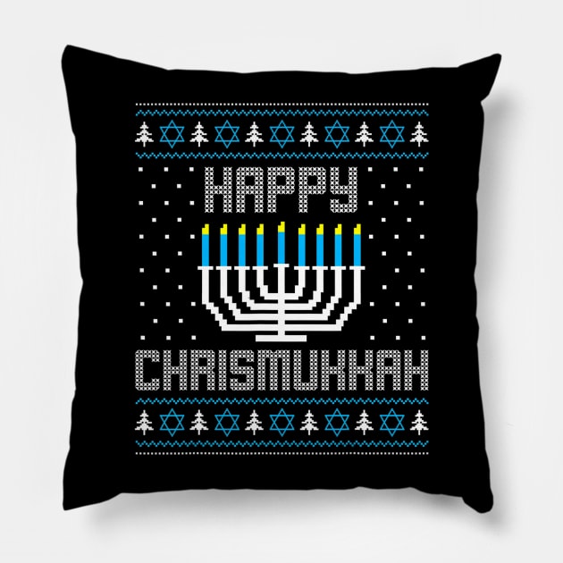 Happy Chrismukkah Menorah Ugly Christmas Hanukkah Pillow by eylaaadamf