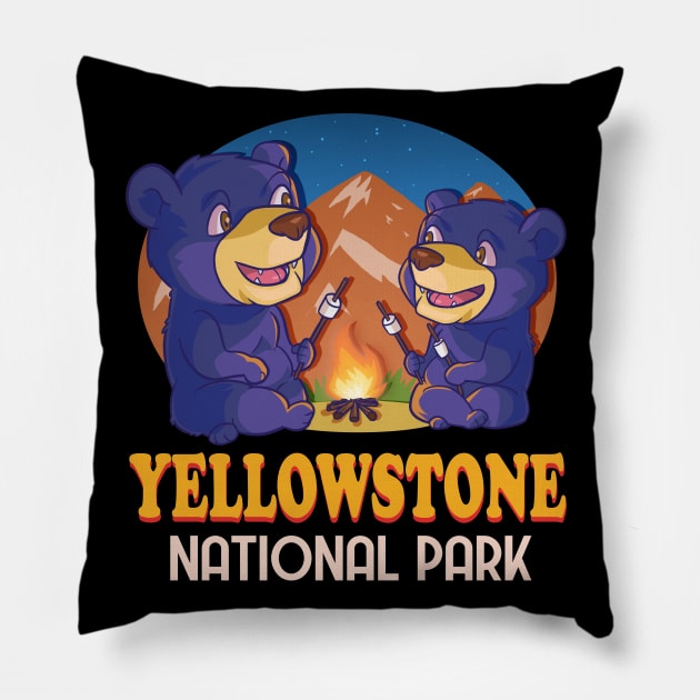 Yellowstone National Park Black Bear Camping Pillow by Noseking