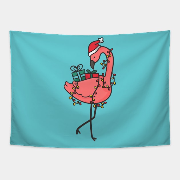 Tropical Christmas Flamingo with Santa Hat & Gifts Tapestry by SLAG_Creative