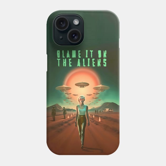 Outer Space Aliens: Blame it on the Alien Shenanigans on a Dark Background Phone Case by Puff Sumo
