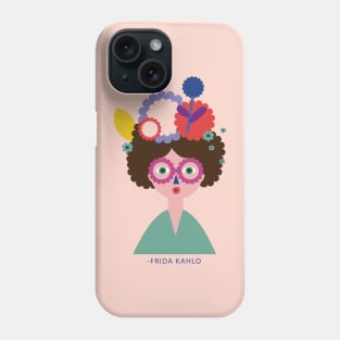 Frida kahlo, mexican painter funny cute portrait with colorful flowers Phone Case