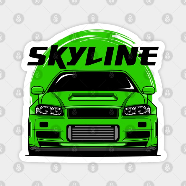 Green Skyline R34 Magnet by GoldenTuners