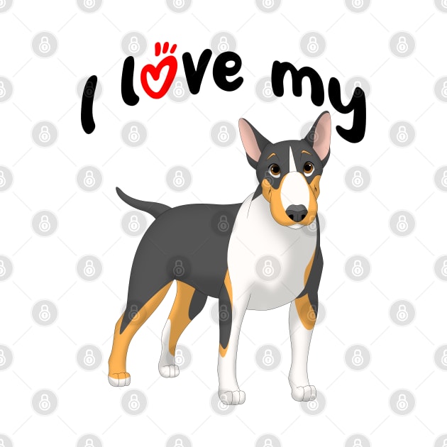 I Love My Black, Tan & White Bull Terrier Dog by millersye