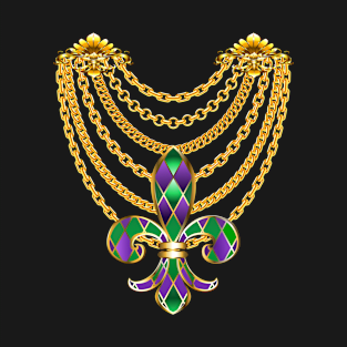 Fat Tuesday Mardi Gras Fleur-de-lis Gold Chains T-Shirt