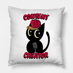 Cute black cat is a content creator Pillow