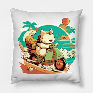 Japanese kitty cruisin in Kona Pillow