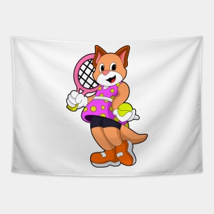 Cat at Tennis with Tennis racket Tapestry