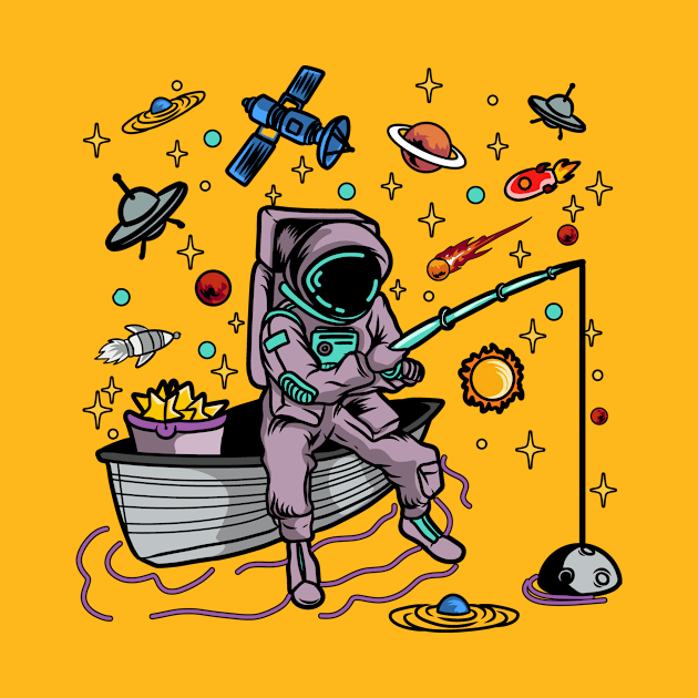 Astronaut Fisherman Fisher Fishing Planets Outer Space Day by Alinutzi