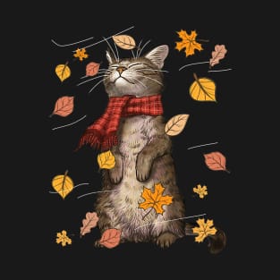 Cute Autumn Cat Fall Kitten Cat Lover T-Shirt