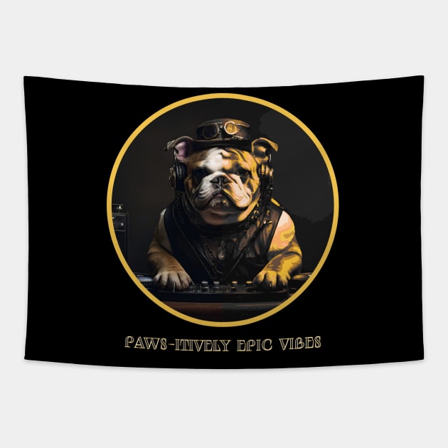 PAWS-ITIVELY EPIC VIBES DOG MIXING MUSIC DRESSED IN STEAMPUNK STYLE Tapestry by StayVibing