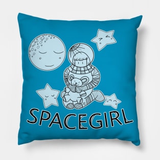 Space Girl Astronaut Holding Teddy Bear Pillow