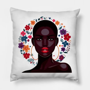 Afrocentric Woman Flowers Pillow