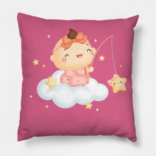 Baby girl on the cloud Pillow