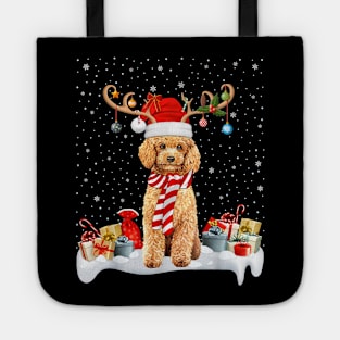 Xmas Lighting Reindeer Santa Hat Toy Poodle Christmas Tote