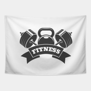 Fitness or Athletic club emblem with kettlebell and barbell Tapestry