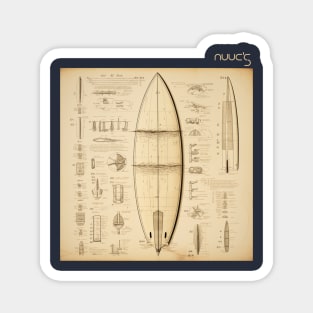 Graphic design of a surfboard technical diagram Magnet